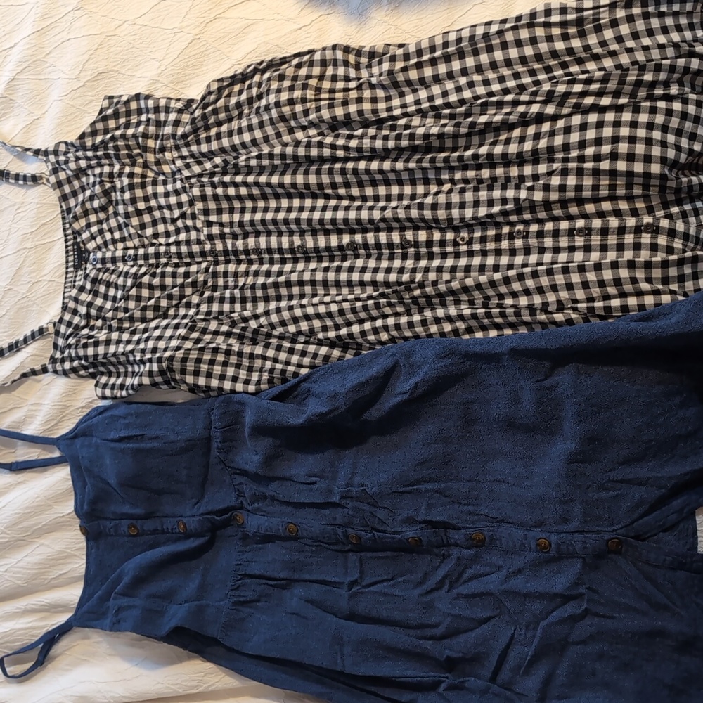 Old Navy Denim & Torrid Black+White Gingham Challis Button Front Midi Dresses